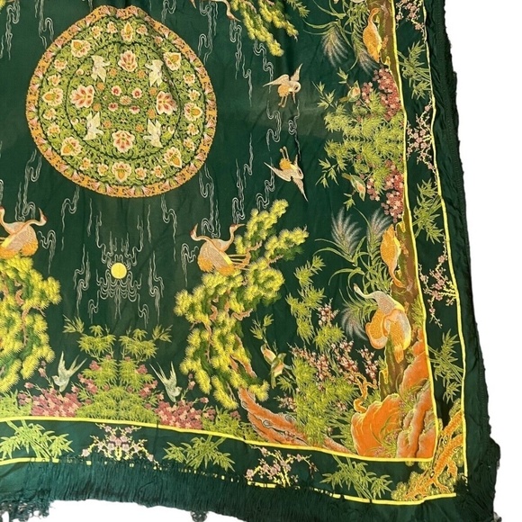Vintage Brocaded Flowers Chinese Silk Tapestry 48" x 48" Green - Picture 6 of 11